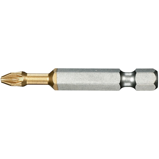 Facom ED_631T photography of gold and silver hex Phillips screwdriver bit, side angle, white background