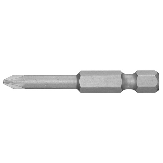 Photo of Facom ED_663 screwdriver bit, silver, hex shank, Phillips tip, side angle, on white background.