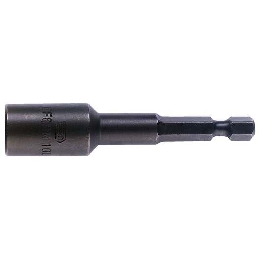 Facom EF_6D13L dark hexagonal nut driver bit, side view, white background, photography.