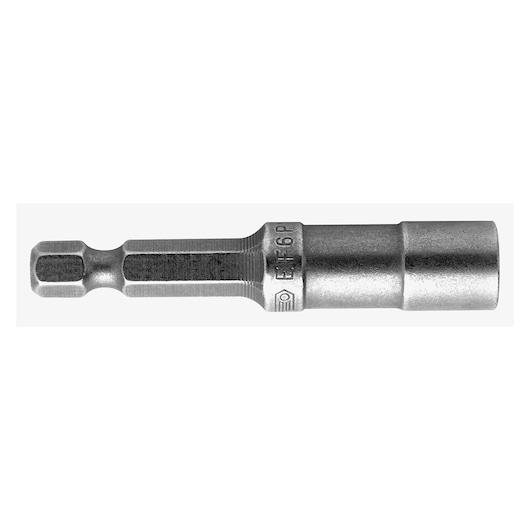 Facom EF_6P hex shank nut driver bit, silver metal, side angle on white background.