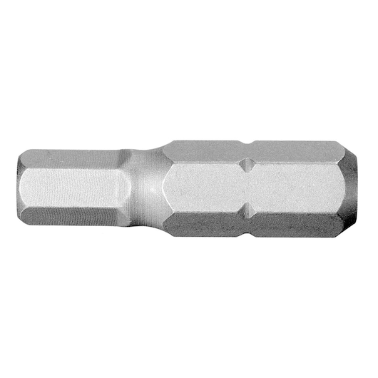 Facom EH.101/4 hex bit, silver metal, photography, side angle on white background.