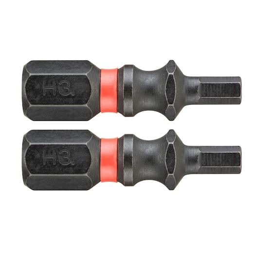 Facom ENH_103 hex bit set, two black H3 bits with red rings, side view, on white background.