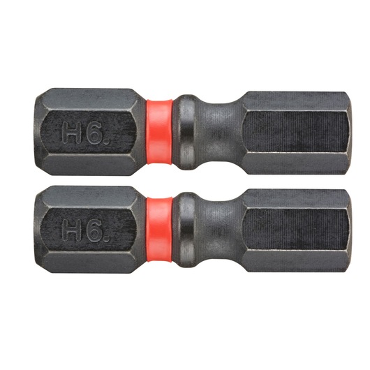 Facom hex screwdriver bits H6 with red ring, set of 2, side view on white background ENH_106.