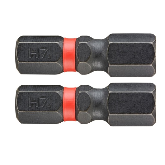 Facom ENH_107 hex screwdriver bits, H7 size, set of two, black finish with red ring, side view on white background.