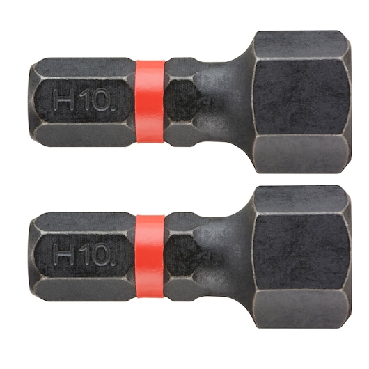 Facom ENH_110 hex bit sockets H10 with red ring, set of two, side view, on white background.