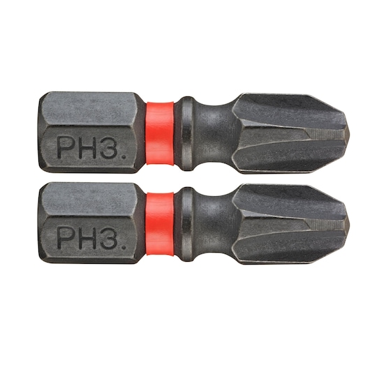 Facom ENP_103 set of two PH3 Phillips screwdriver bits with red ring, front view on white background.