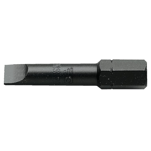 Photo of Facom hex shank flat screwdriver bit, black finish, side view, ENS_206_5, hand tool accessory.