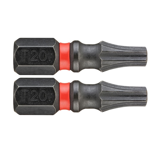 Facom ENX_120 set of two T20 Torx screwdriver bits with red rings, side view, white background.