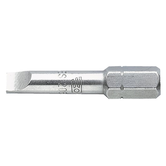 Facom ES_210 slotted screwdriver bit, silver metal, side view on white background.