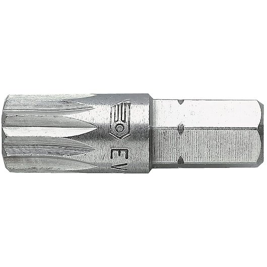 Facom EV_105 silver metal spline extractor bit, side view, on white background.