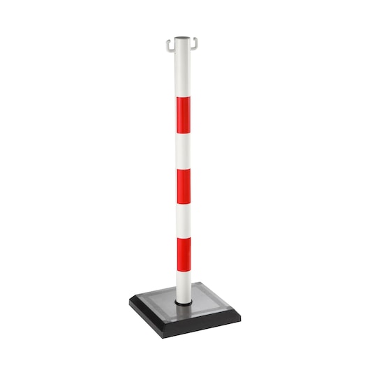 Facom EV_BAP-RN traffic post with red and white stripes, black square base, front angle on white background.