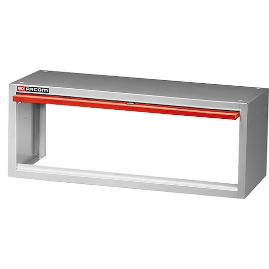 Facom F50020004 metal wall cabinet with red front panel, angled view on white background.