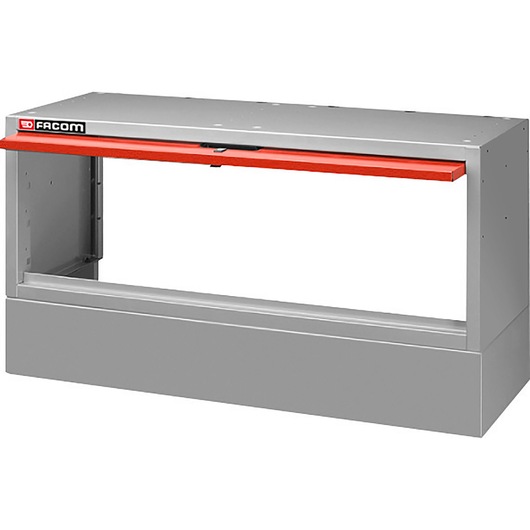 Facom F50020009 grey metal workbench with red front panel, frontal view on white background.