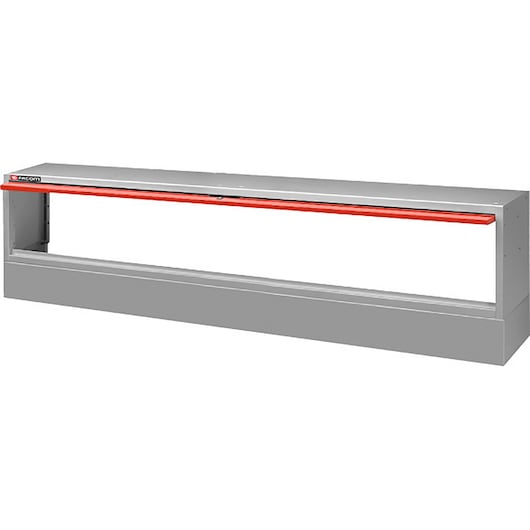 Facom F50020010 gray metal wall cabinet with red front edge, wide rectangular storage, front angle.