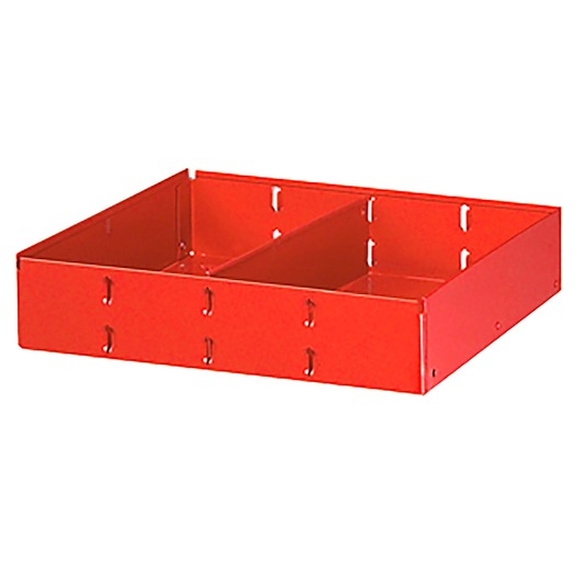 Facom F50020030 red metal tool box divider tray with two compartments, angled view on white background.