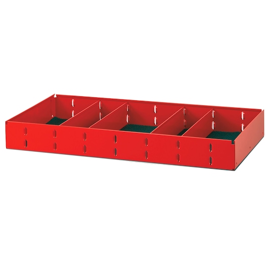 Facom F50020033 red metal storage organizer with five compartments, angled front view.