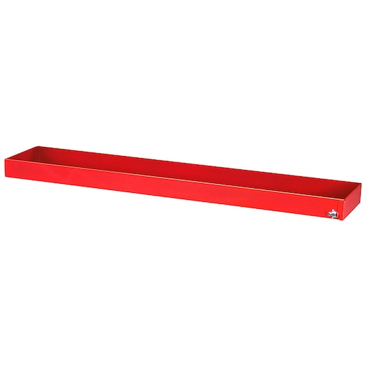 Facom F50020035 red rectangular metal storage tray, photography, angled view on white background.