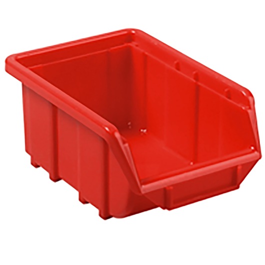 Facom F50030002Q red plastic storage bin, angled open front, product photography on white background.