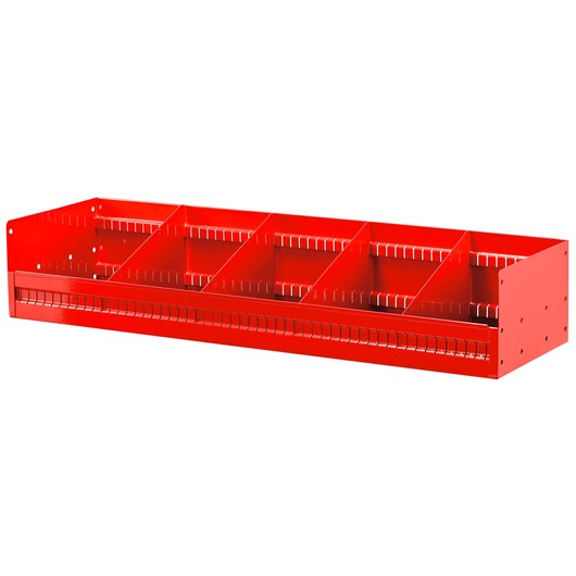 Facom F50030037 red metal wall-mounted organizer with five compartments, angled product view.