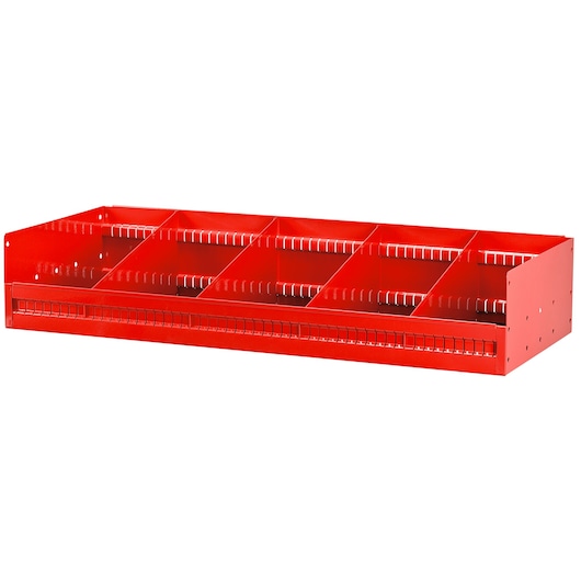 Facom F50030042 red metal tool organizer with dividers, front angle on white background.