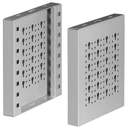 Facom F50030052 metal tool panel with perforated keyhole pattern, front and side view, photography