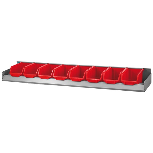 Facom F50030072 storage rack with eight red plastic bins, front angle on white background.