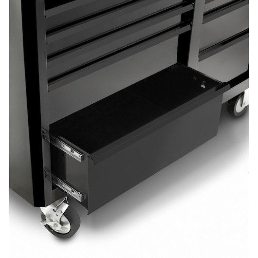Facom black tool chest FAS_13BK with open lower drawer, steel construction, side angle on white background.