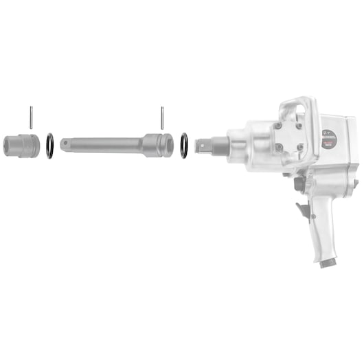 Facom GA.31B tool extension set components arranged in assembly order with sockets, pins, and rings, front angle.