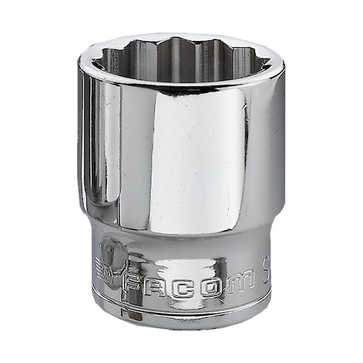 Facom chrome socket, model J13, shown upright on white background, twelve-point interior, for wrenches.