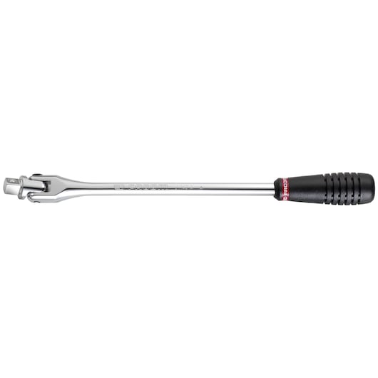 Facom J_140A breaker bar with chrome shaft and black ribbed handle, side angle on white background.