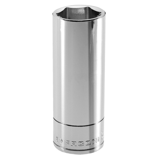 Facom J_14HLA chrome deep socket, hexagonal, shown upright on white background.