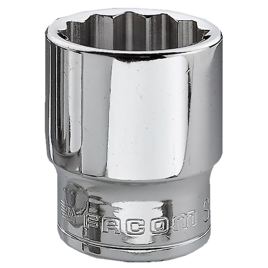 Facom J_14 chrome socket, photography of front angle on white background.