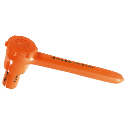 Photo of Facom J_151AVSE insulated orange ratchet, side angle, designed for electrical safety up to 1000V.