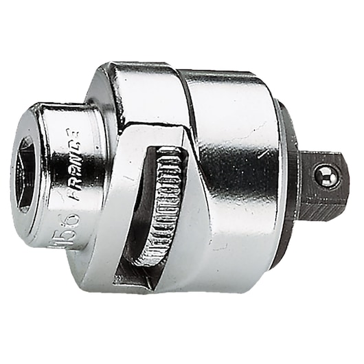 Facom J_156 chrome finish universal joint adapter, photographed at angle on white background.