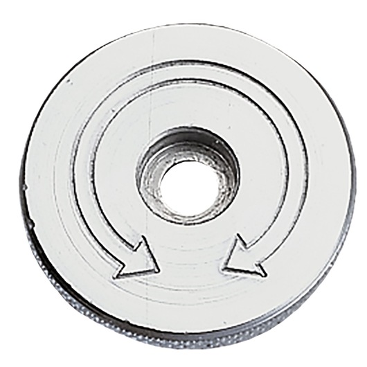 Facom J.161C metal disc with engraved double arrows, central hole, top view, photography category.