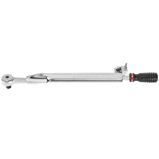 Facom J_202A torque wrench with black ergonomic handle, side angle, photography on white background.