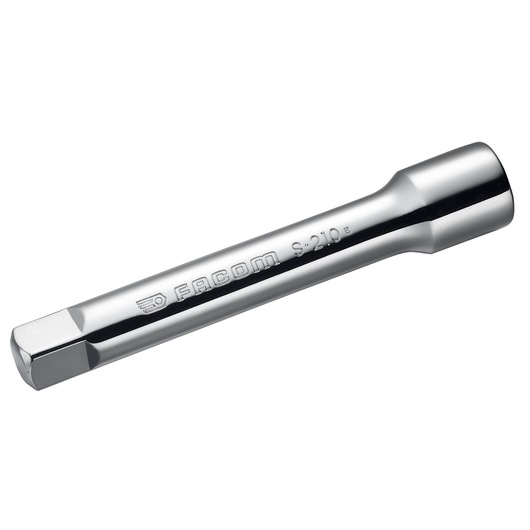 Facom J_210 chrome hex socket bit, side angle, with engraved branding on shaft, on white background.