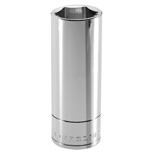 Facom J_22HLA chrome deep socket, cylindrical shape, side angle, white background.