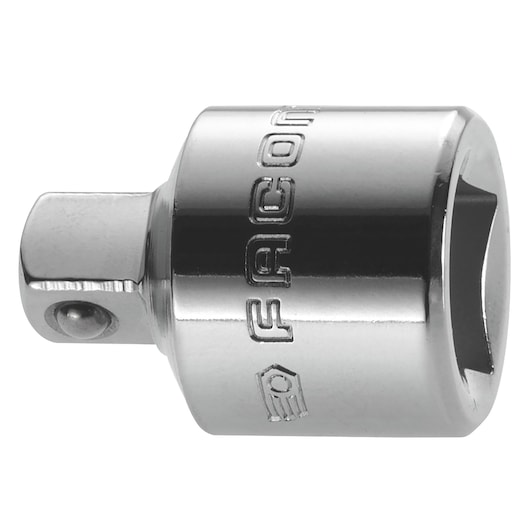 Facom J230 chrome socket adapter, side angle, tool photography.