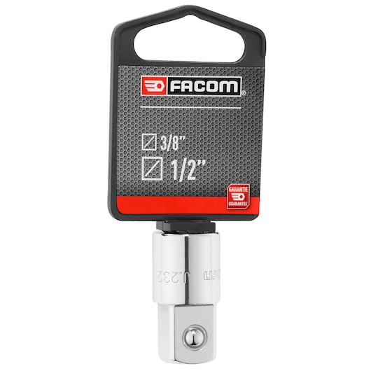 Facom J_232PB socket adapter 3/8" to 1/2", silver chrome finish, white background, front view.