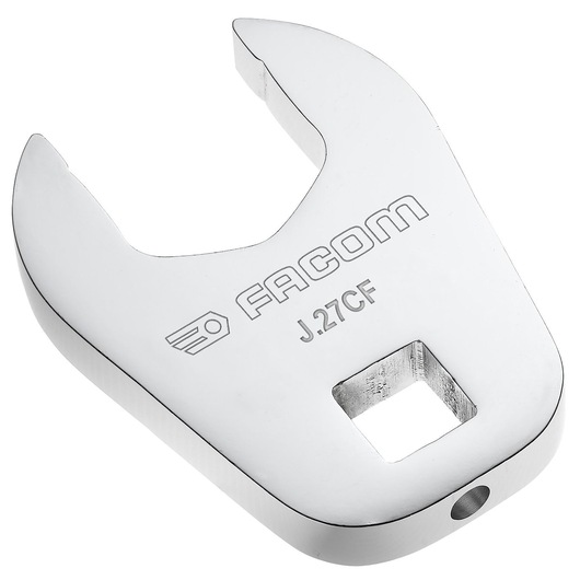 Facom J27CF open-end wrench head, silver finish, angled view on white background.