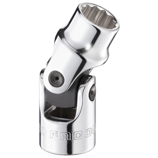 Facom J.3/4F chrome universal joint socket adapter, product angle on white background.