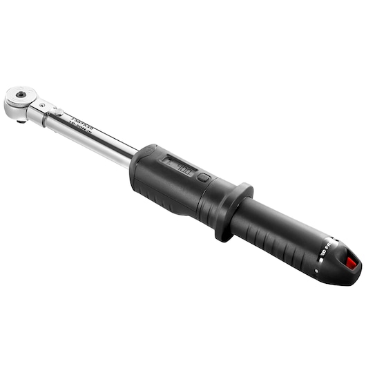 Facom J.307A50 digital torque wrench with black handle, LCD display, side angle on white background.