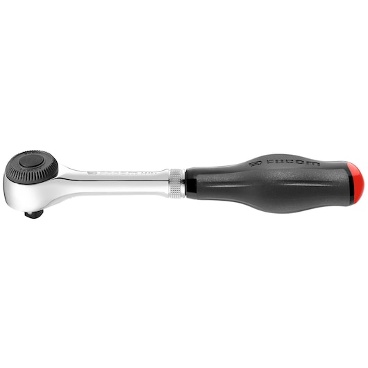 Facom J_360 ratchet wrench with black handle and red accent, side view on white background.