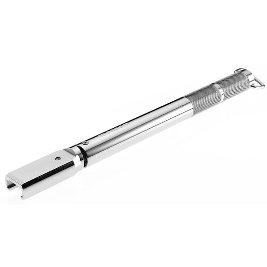 Facom J_446-50 chrome torque wrench, side angle, knurled grip handle, photography on white background.