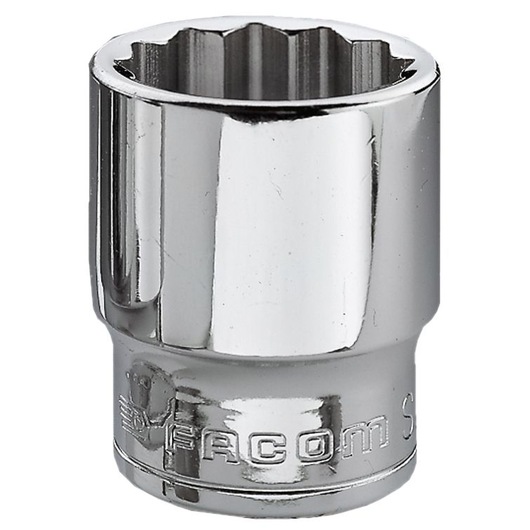 Facom chrome socket J_8, photography of twelve-point socket tool on white background.