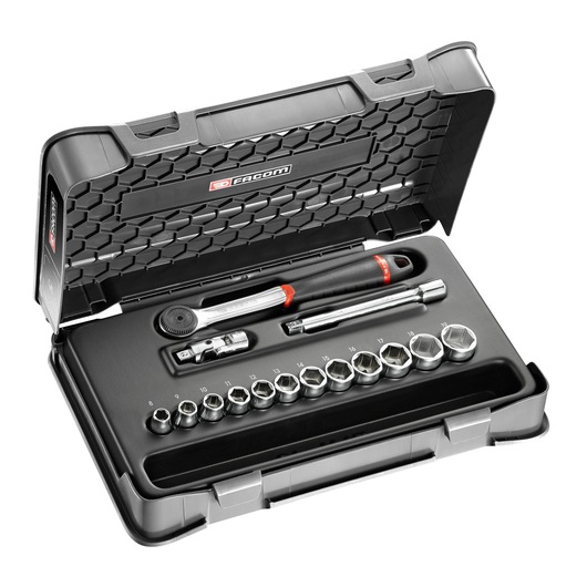 3/8" socket set, 15 pieces, MBOX, performance round head ratchet