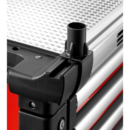 Facom JET.6M3A tool cabinet corner with black accessory holder, silver metal top, front angle