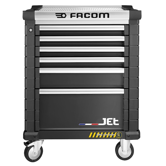 Facom JET.6NM3AS tool chest with six drawers and wheels, front angle on white background.