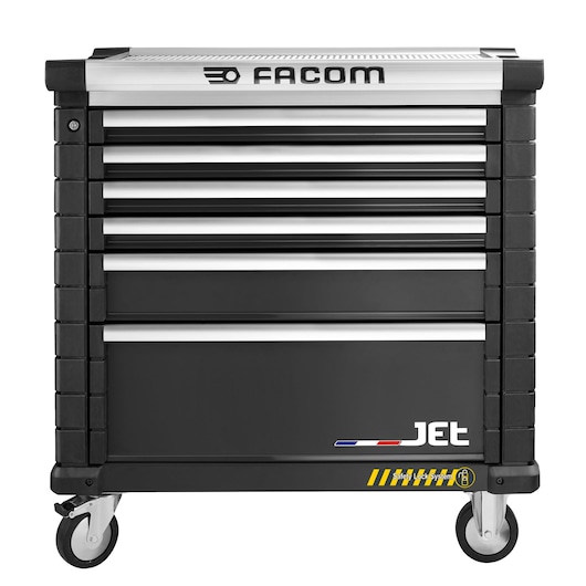 Facom JET.6NM4AS black tool chest with six drawers, safety lock system, front angle, photography